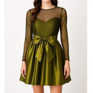Vie by Victoria Royal Vintage Green Metallic Long Sleeve Cocktail Dress Size 4